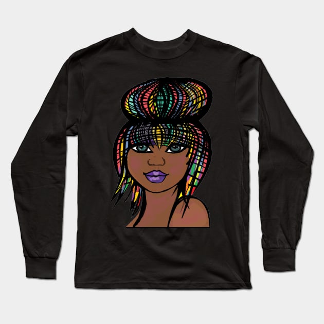 Natural Hair for Black Women Bun Art 1 Long Sleeve T-Shirt by curlygirztees1